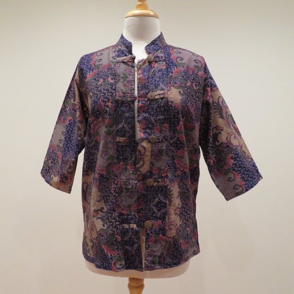 Women Small Blue Thailand Blouse Shirt Jacket Summer Lightweight Cotton Button - Picture 2 of 12